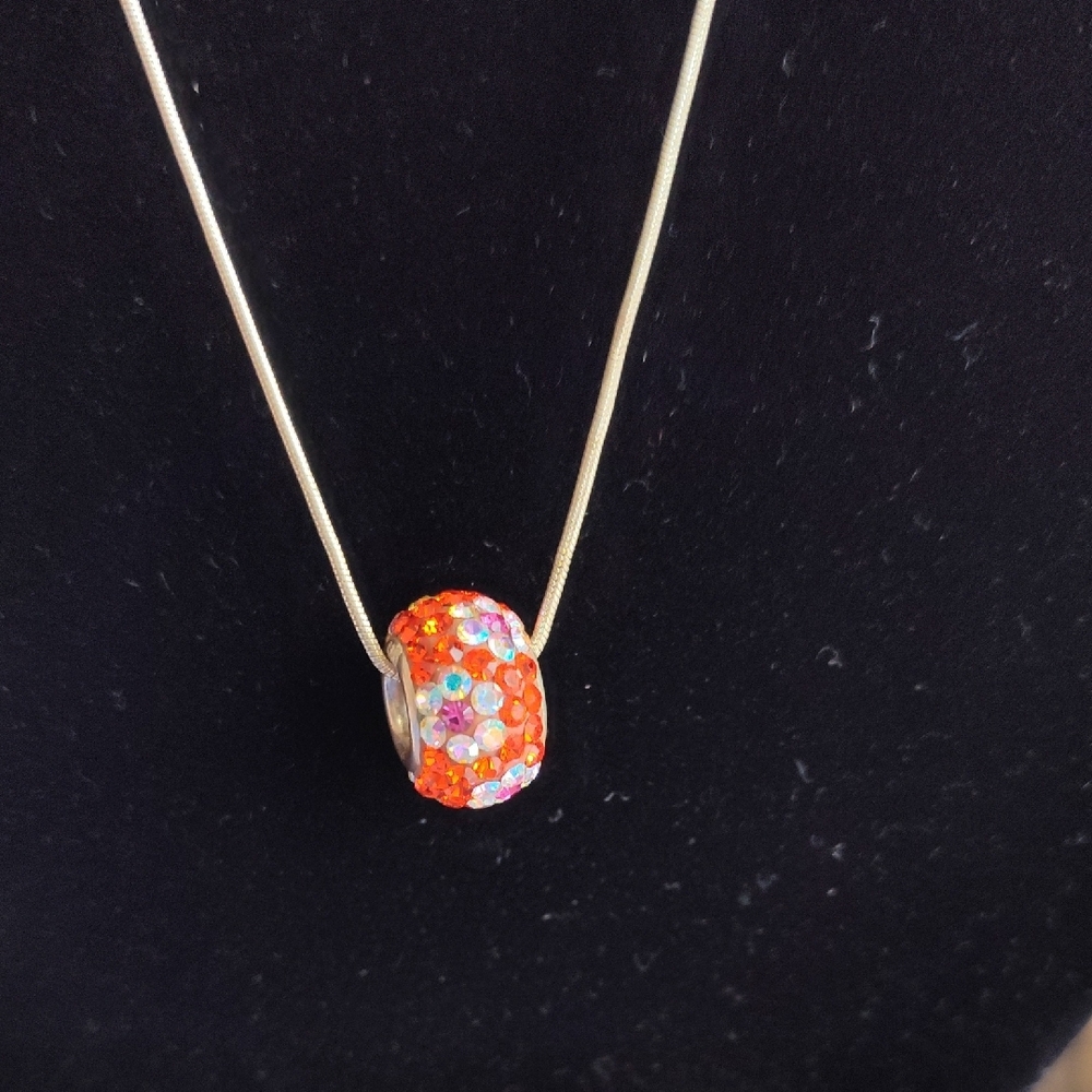 Orange Swarovski and Sterling Silver Pendant Necklace